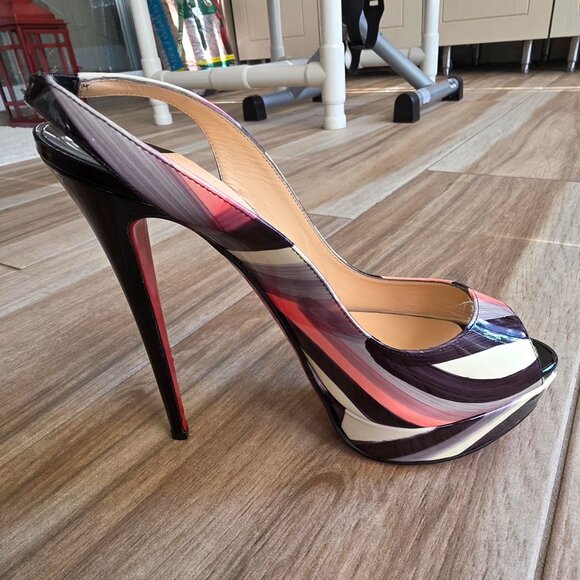 Christian Louboutin Graffiti Peep Sling Back 150 Patent Leather Pumps Eur. 39 - Picture 9 of 14